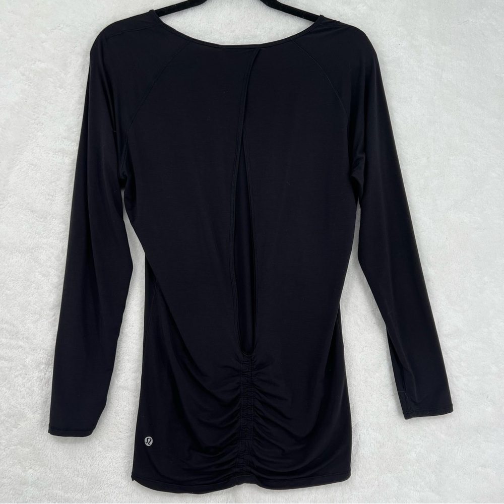 Lululemon Deep Stretch Long Sleeve Cinch MicroModal top Black Women Med 6/8 - Picture 5 of 11